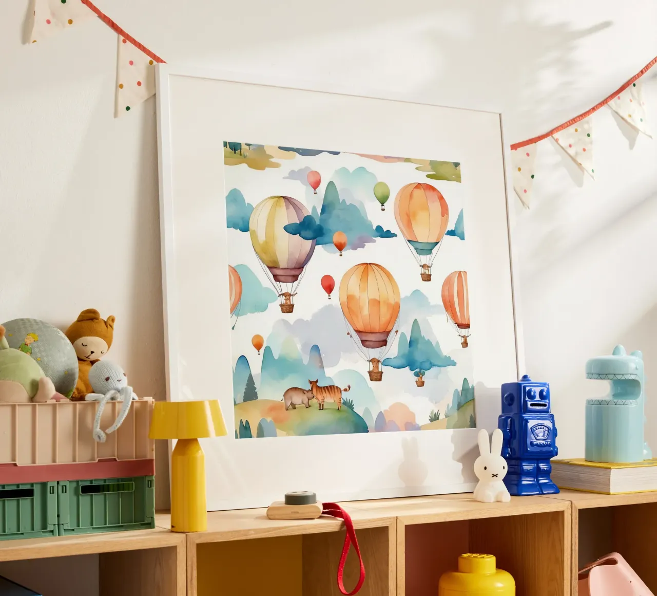 Mongolfiere che salgono su montagne ondulate poster da DesignDoodle