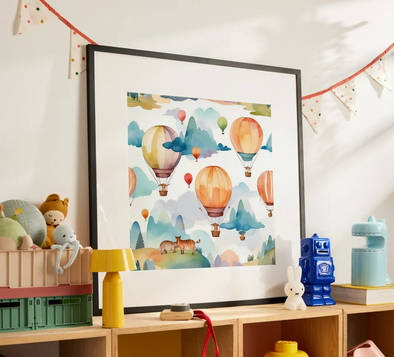 Mongolfiere che salgono su montagne ondulate poster da DesignDoodle