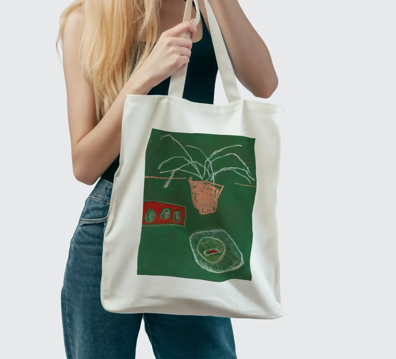 An Avocado And Three Eggs borsa in juta da Sonia Brittain