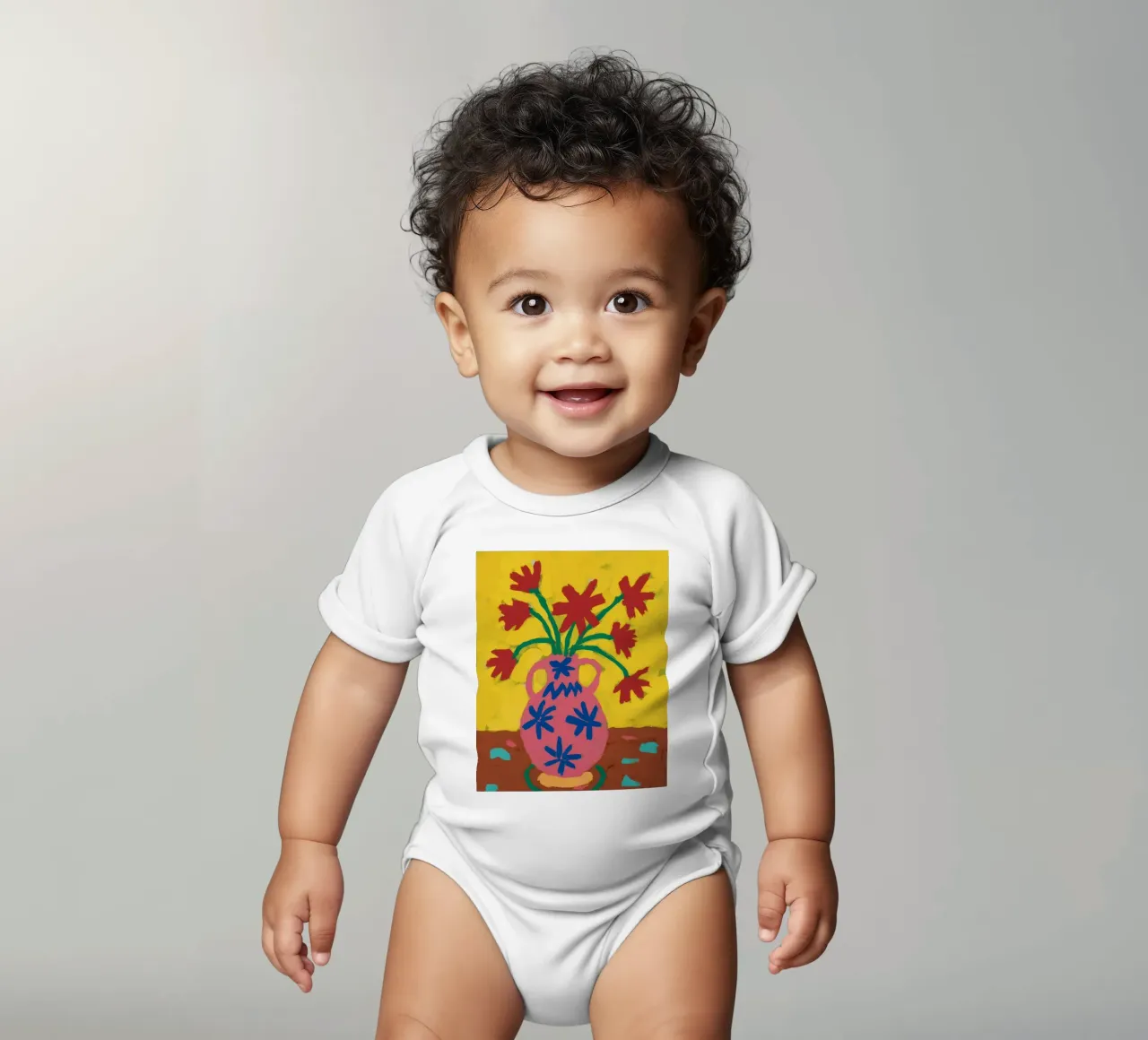 Gemusterte Vase Mohnblume Kurzarm Babybody von Tiga Bersama