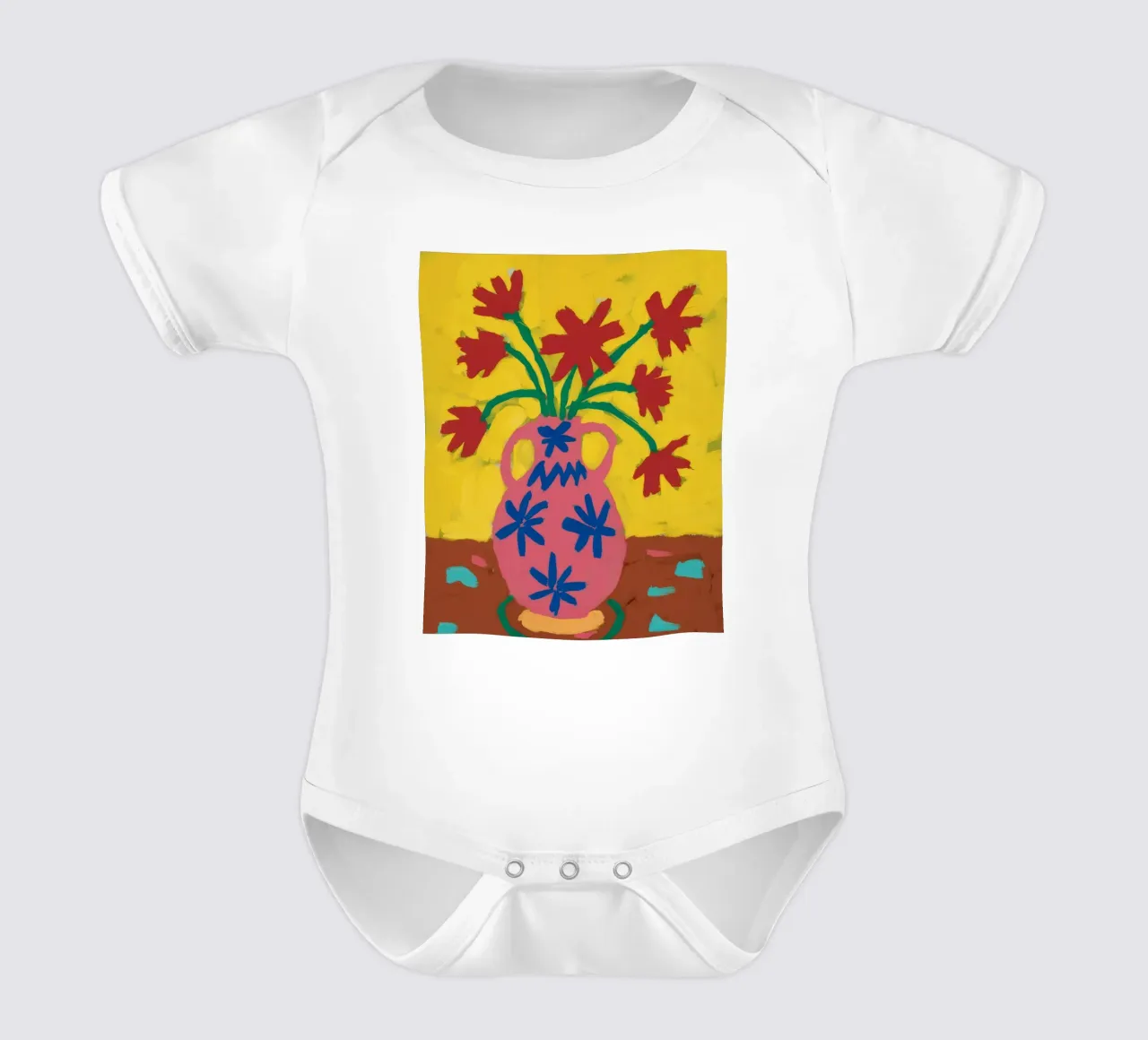 Gemusterte Vase Mohnblume Kurzarm Babybody von Tiga Bersama