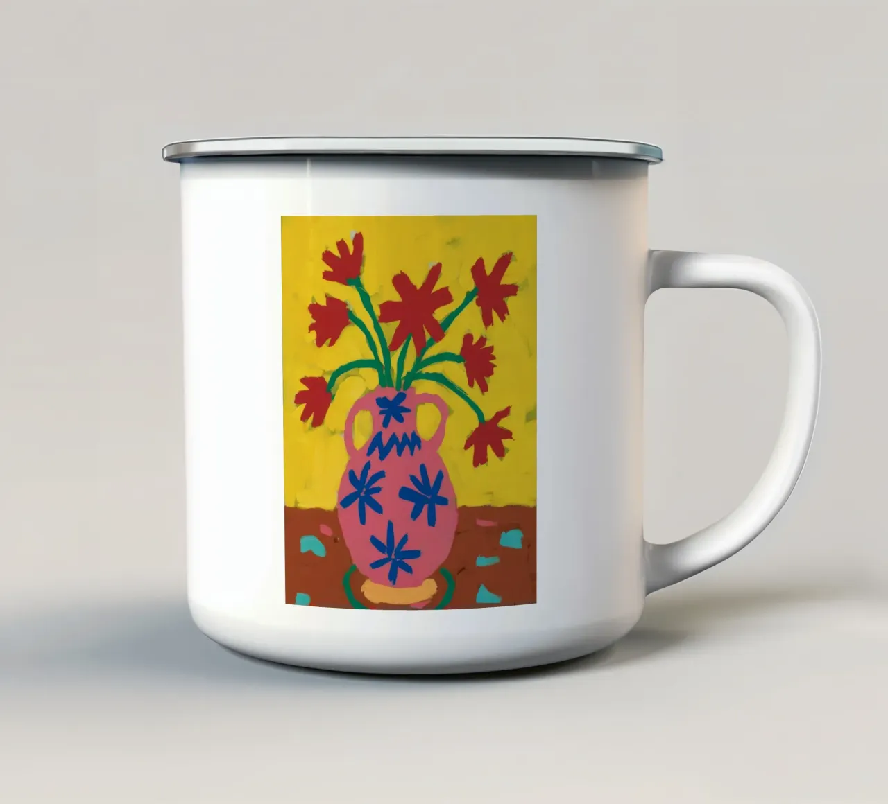 Patterned Vase Poppy enamel mug by Tiga Bersama