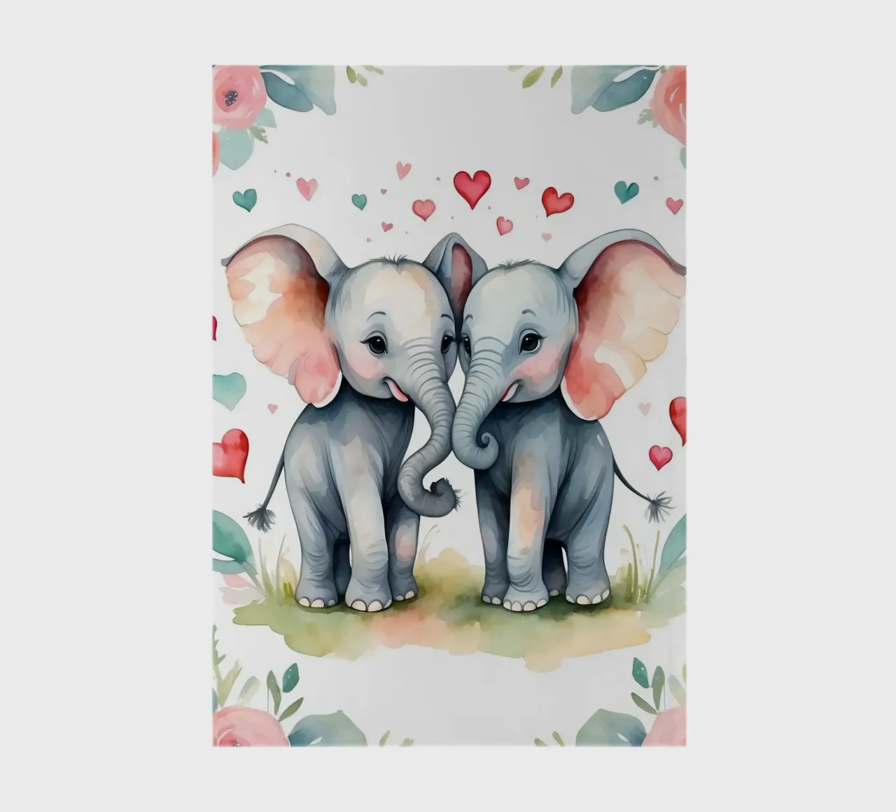 Deux éléphants mignons partagent leur affection au milieu des fleurs carnet de notes de DesignDoodle
