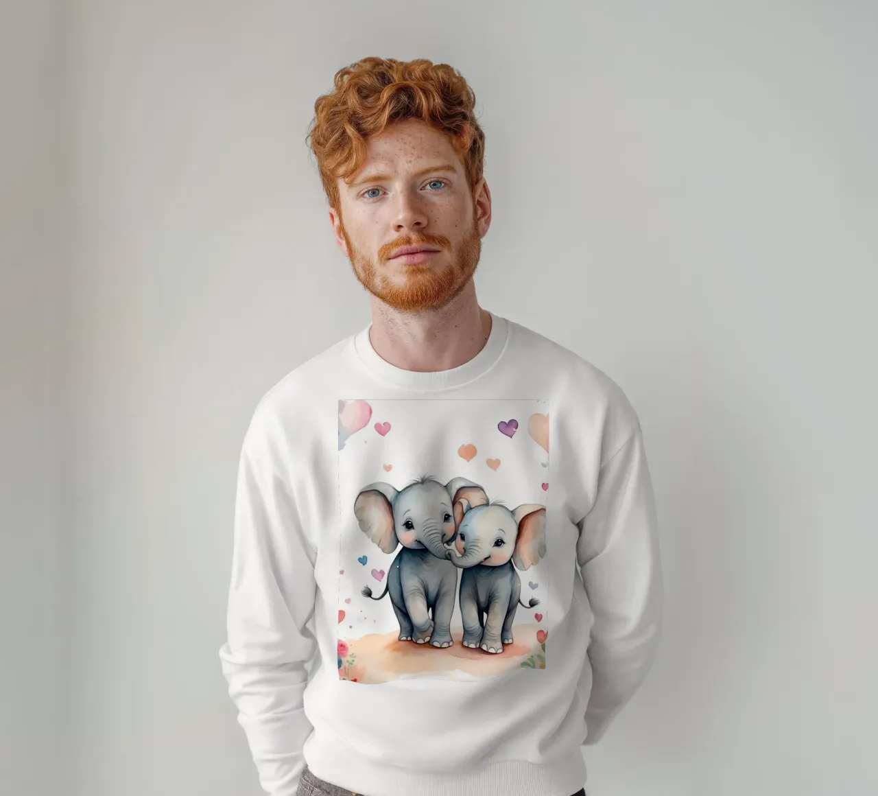 adorable elephants playfully touching trunks, hearts around sweatshirt by DesignDoodle