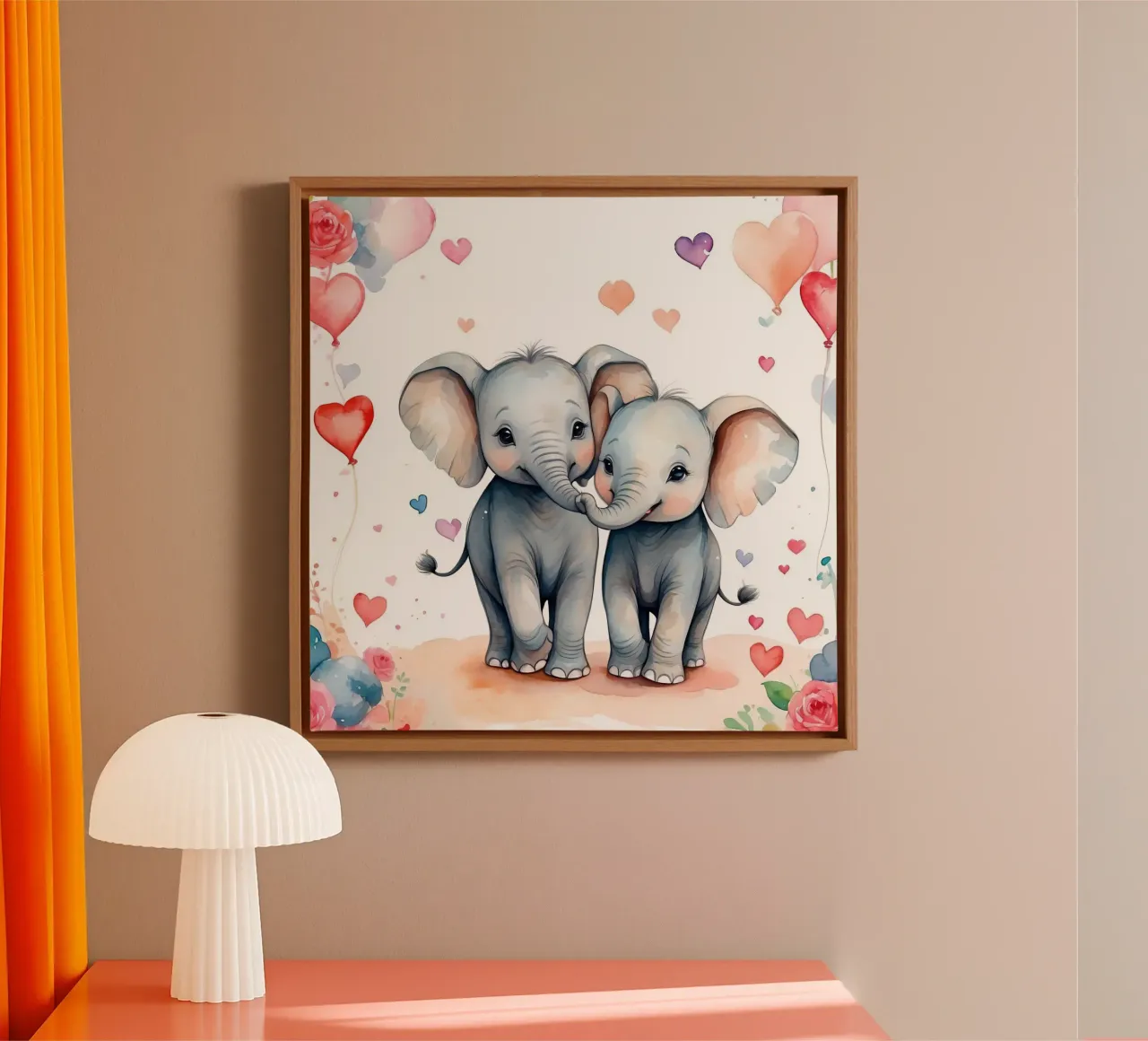 d'adorables éléphants s'amusant à se toucher la trompe, des cœurs autour d'eux toile avec Caisse américaine de DesignDoodle