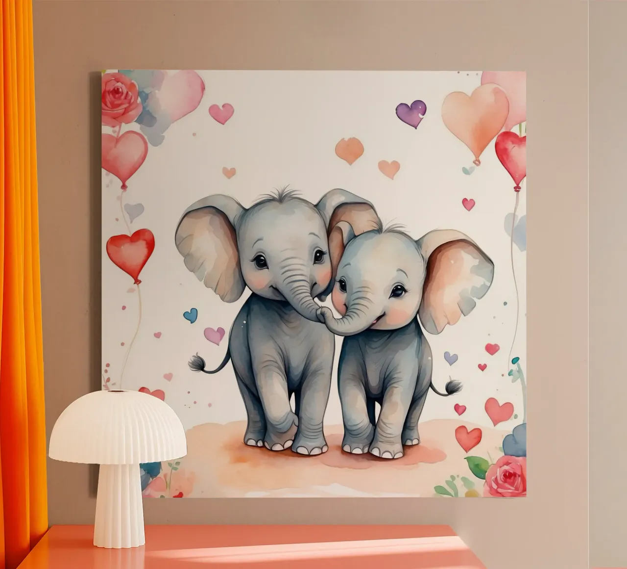 d'adorables éléphants s'amusant à se toucher la trompe, des cœurs autour d'eux toile avec Caisse américaine de DesignDoodle