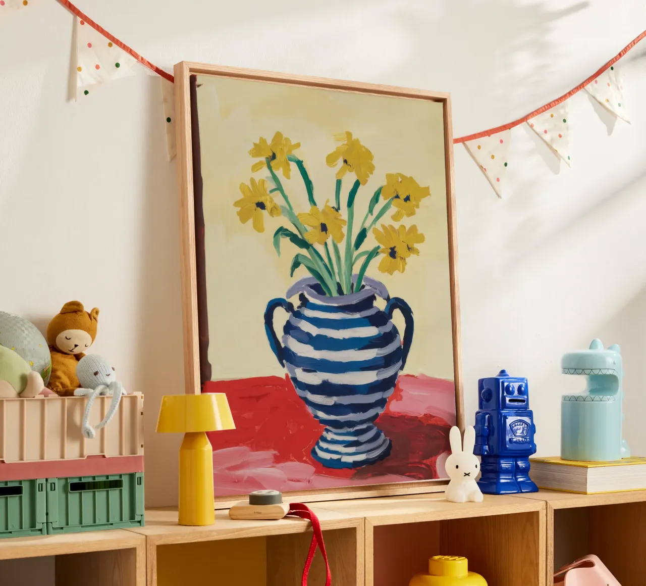 Narcis Gestreepte Fles canvas met Baklijst van Tiga Bersama