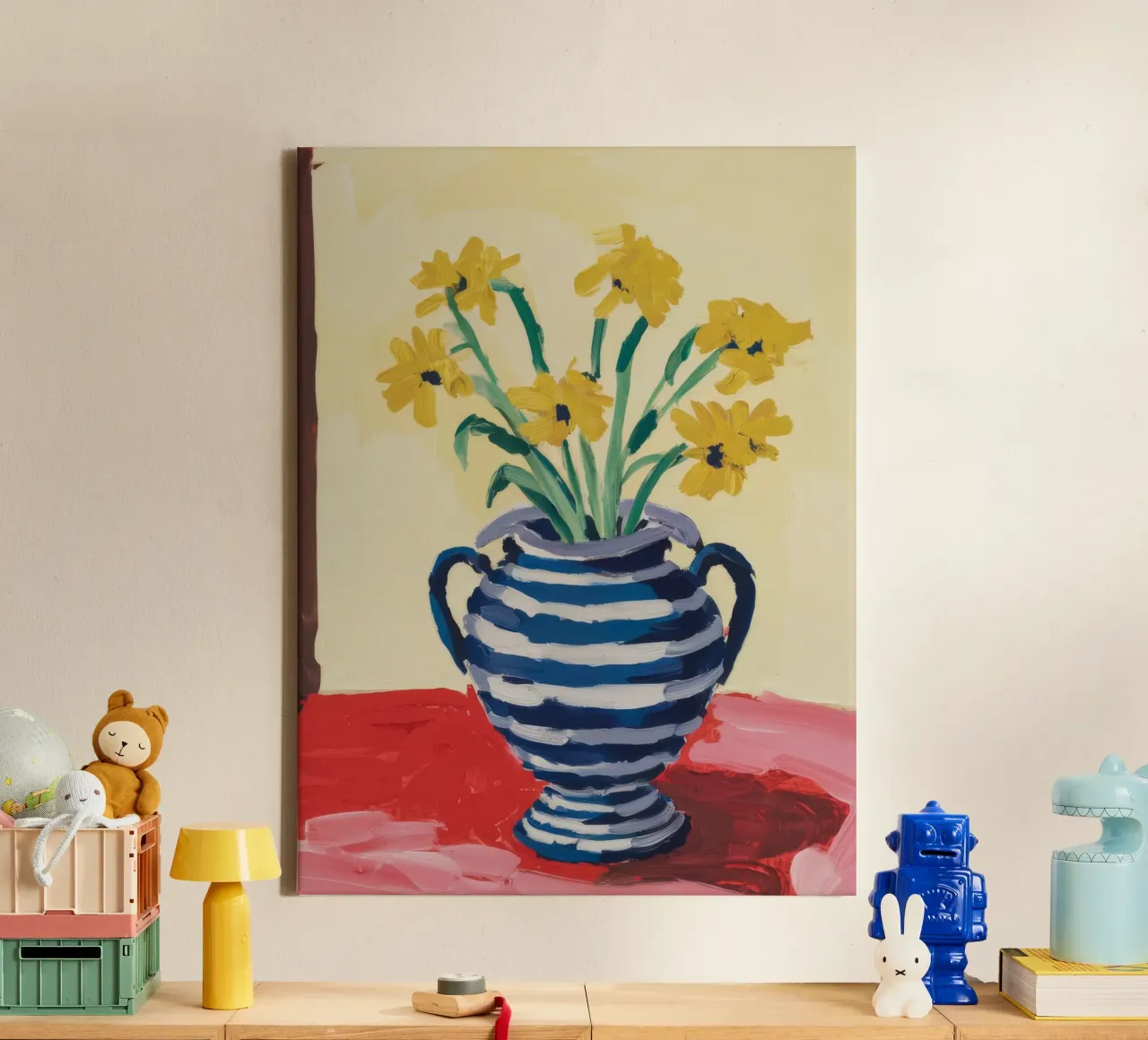 Narcis Gestreepte Fles canvas met Baklijst van Tiga Bersama