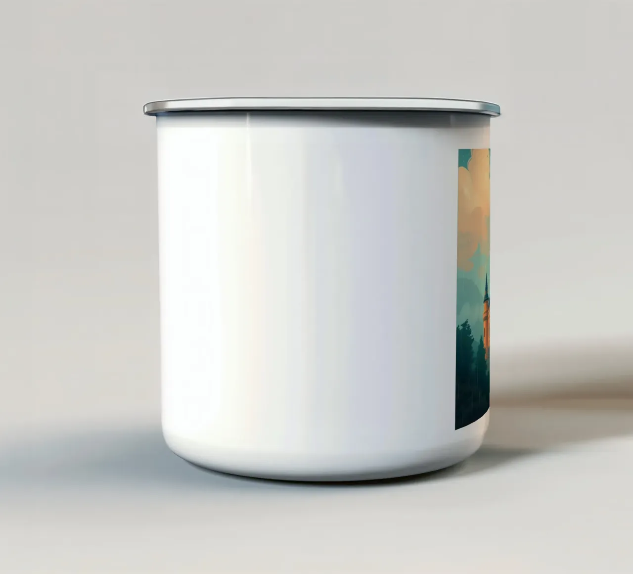 Majestic castle surrounded by misty mountains enamel mug by DesignDoodle