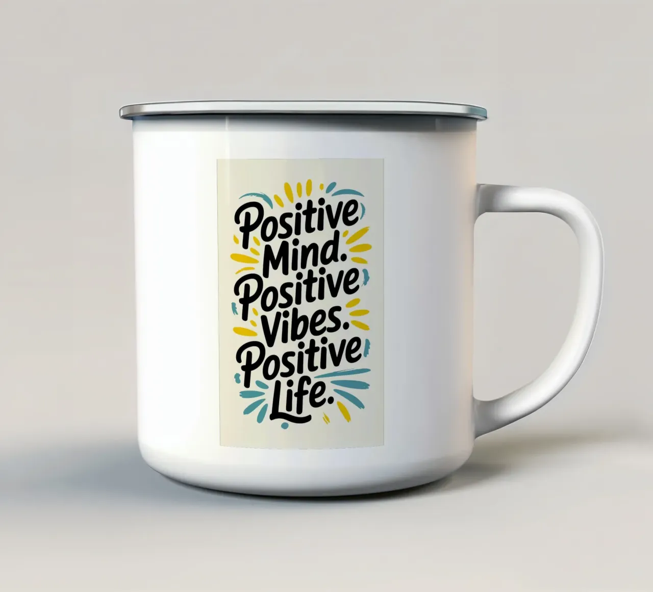 Mente positiva, vibrazioni positive tazza in smalto da Brandi N Huskey