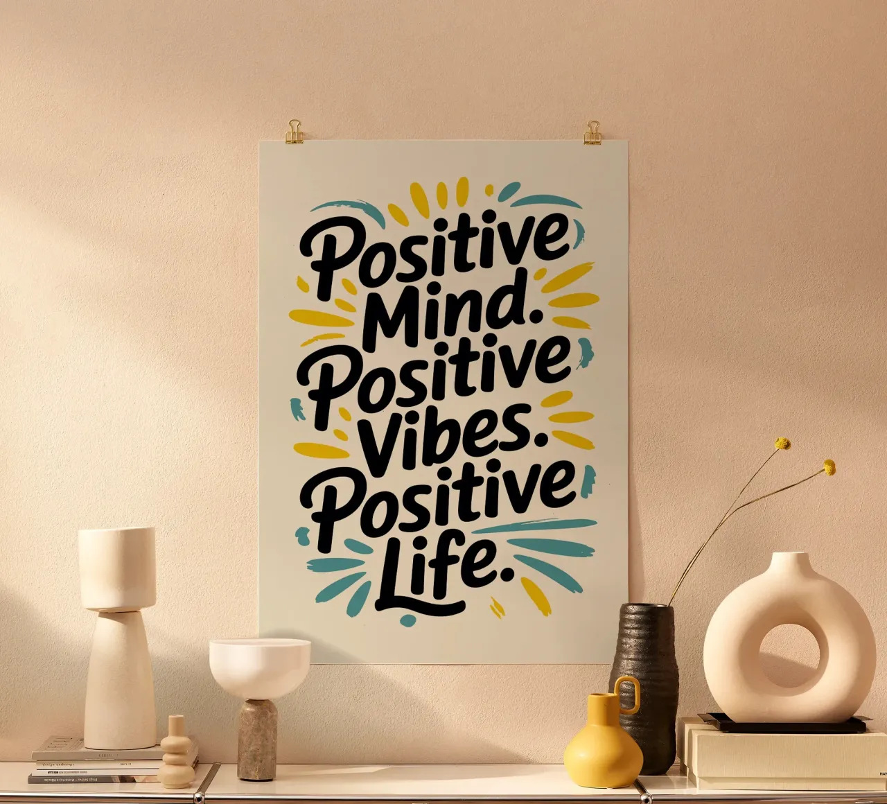 Mente positiva, vibrazioni positive poster con telaio in alluminio da Brandi N Huskey