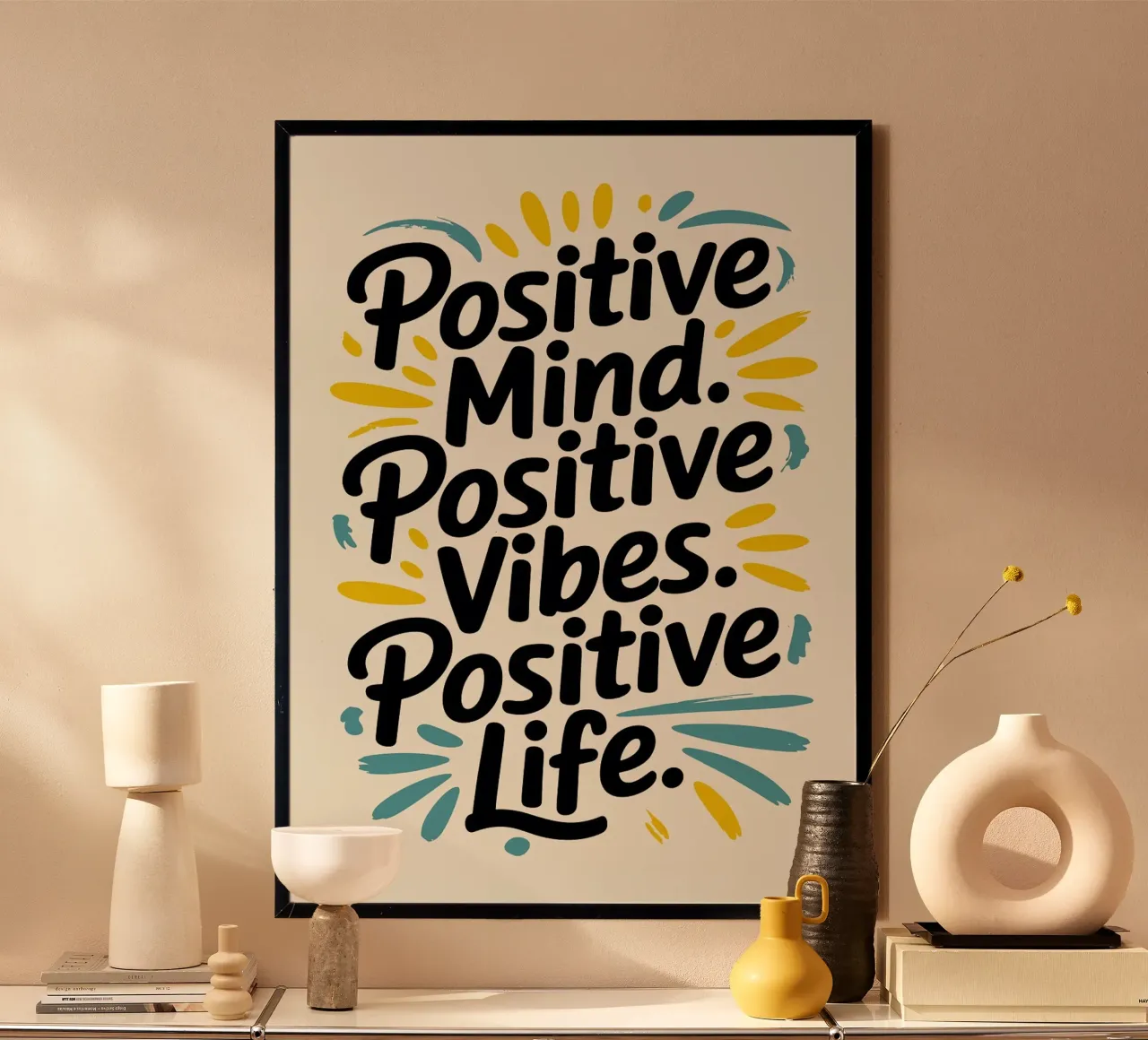 Mente positiva, vibrazioni positive poster con telaio in alluminio da Brandi N Huskey