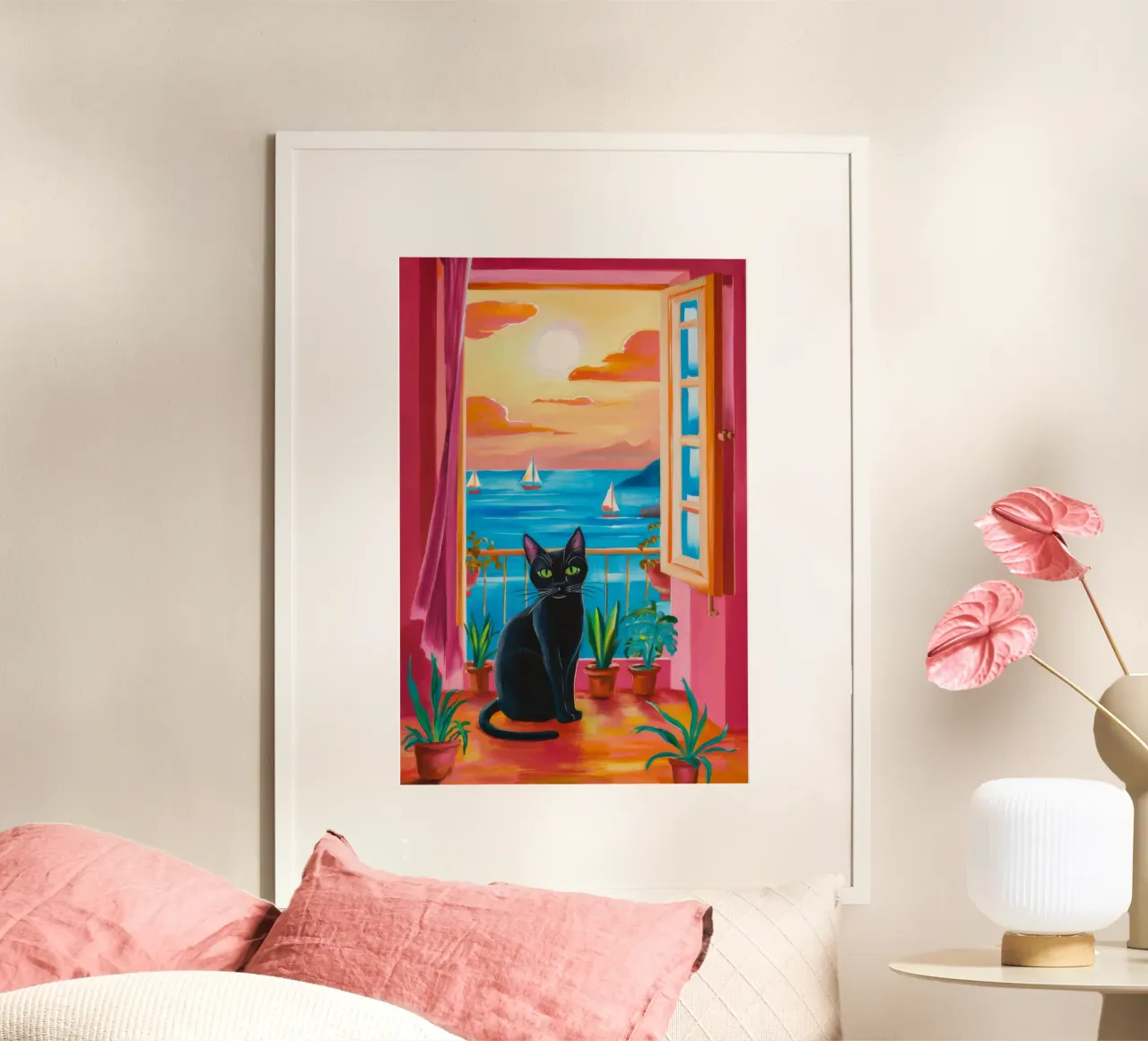 Silhouette di gatto al tramonto poster da Tiga Bersama