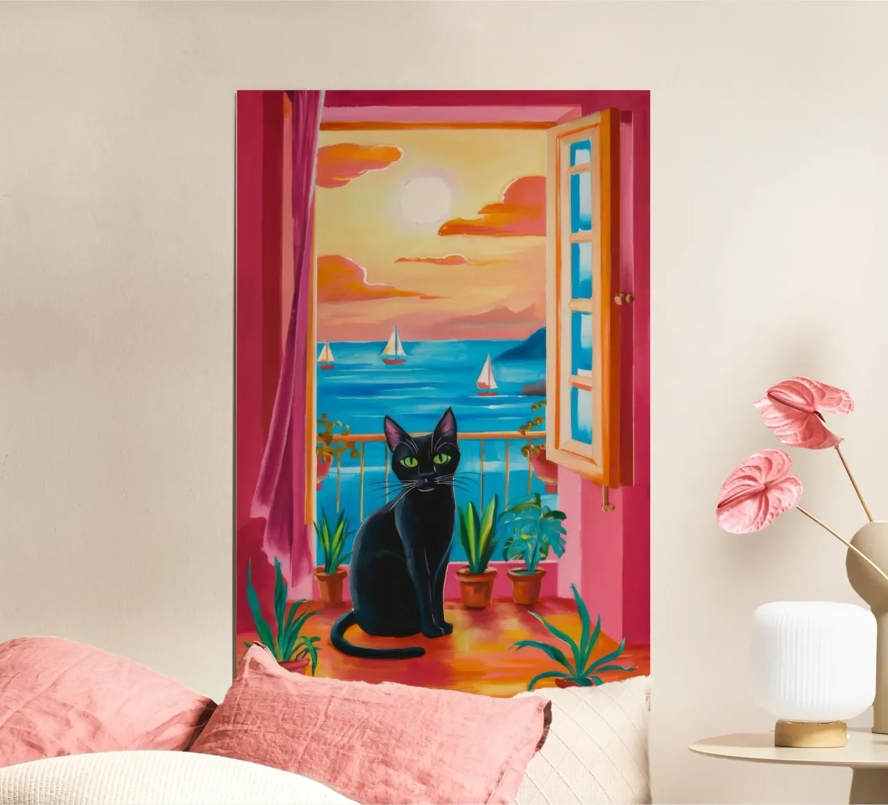 Silhouette di gatto al tramonto poster da Tiga Bersama