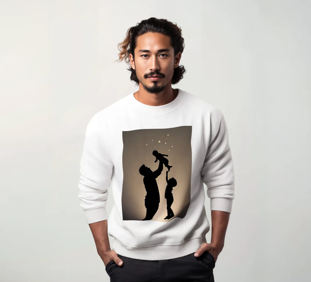 Father hold child while sibling reaches up towards the stars sweatshirt by DesignDoodle