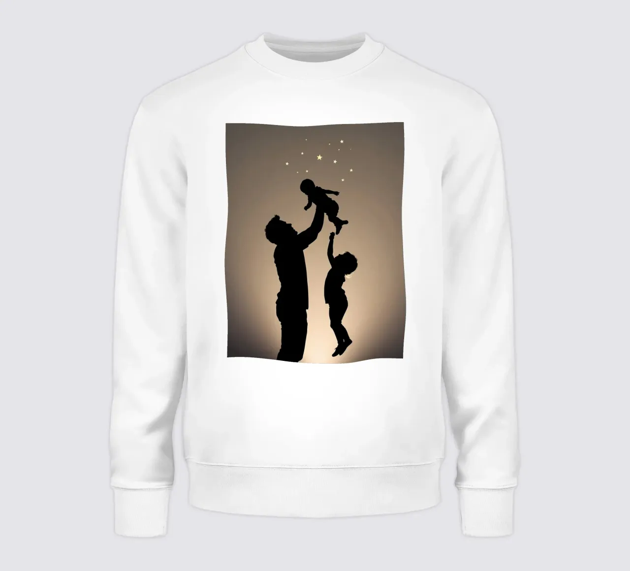 Father hold child while sibling reaches up towards the stars sweatshirt by DesignDoodle