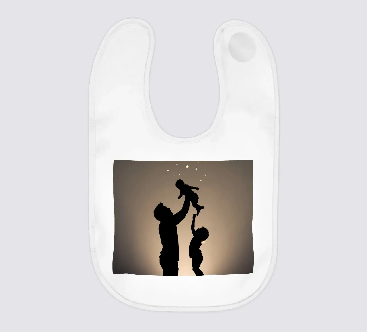Father hold child while sibling reaches up towards the stars baby bib by DesignDoodle