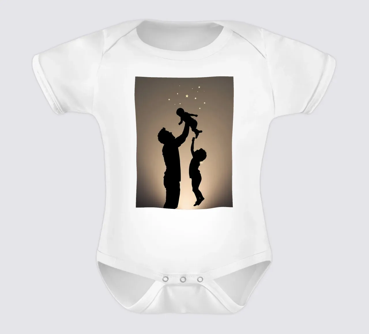 Father hold child while sibling reaches up towards the stars short-sleeve baby romper by DesignDoodle