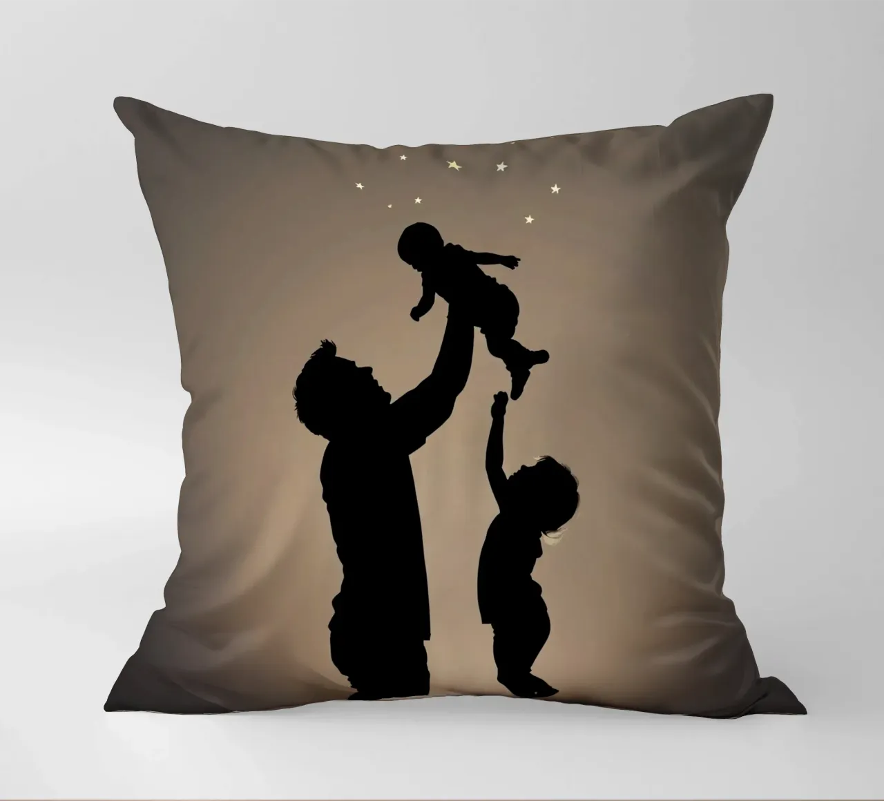 Father hold child while sibling reaches up towards the stars decorative cushion by DesignDoodle