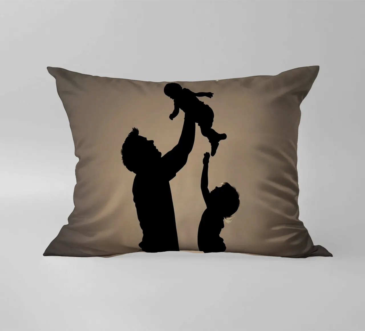 Father hold child while sibling reaches up towards the stars decorative cushion by DesignDoodle