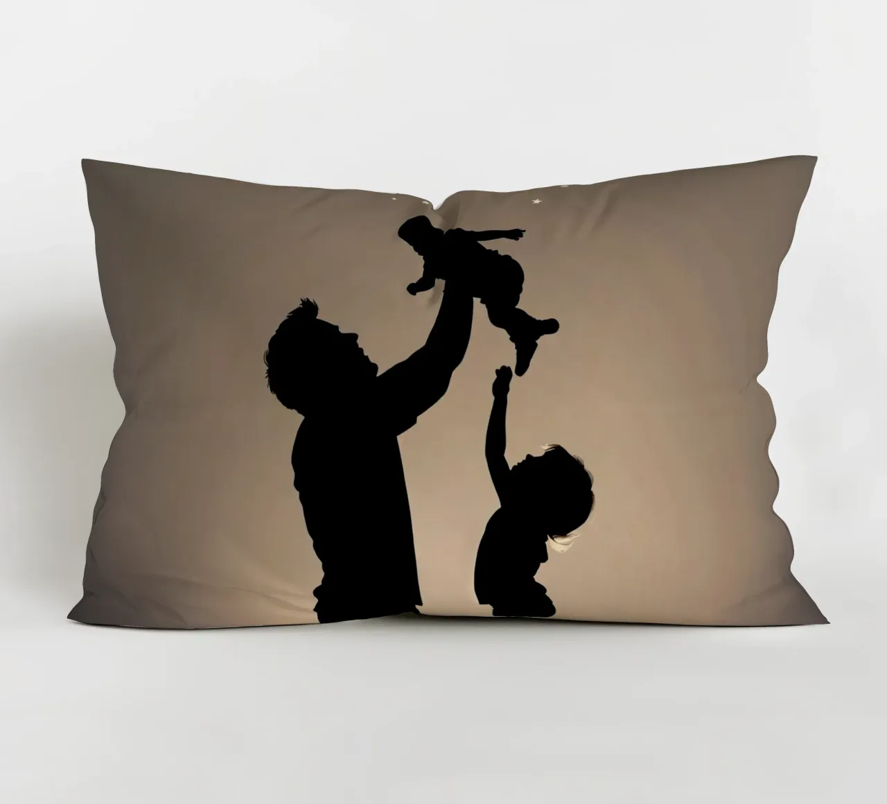 Father hold child while sibling reaches up towards the stars decorative cushion by DesignDoodle