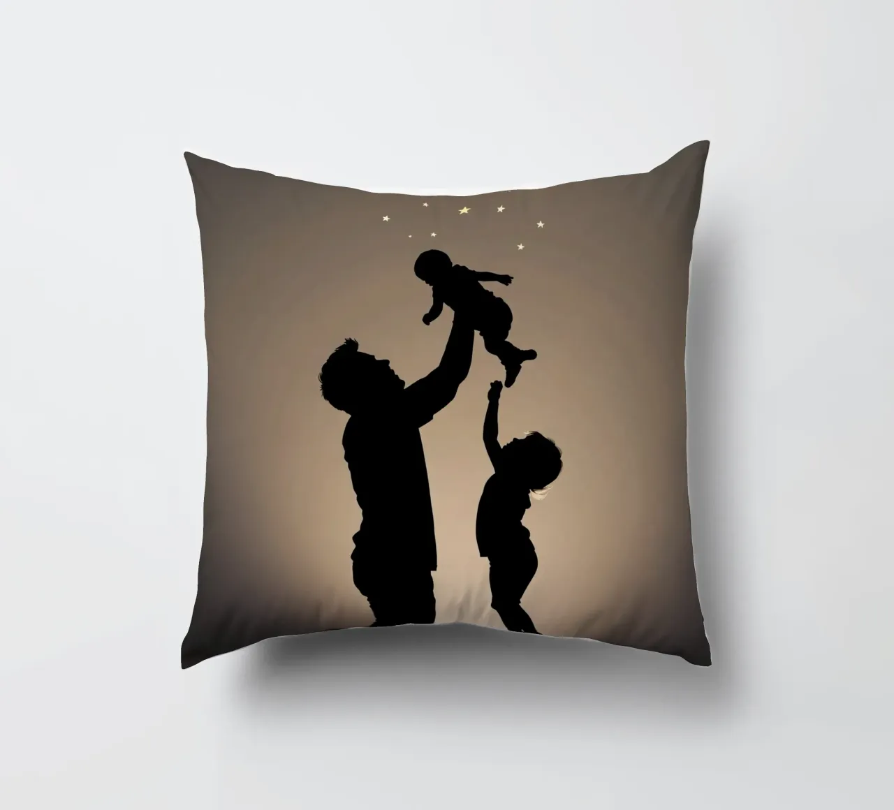 Father hold child while sibling reaches up towards the stars decorative cushion by DesignDoodle