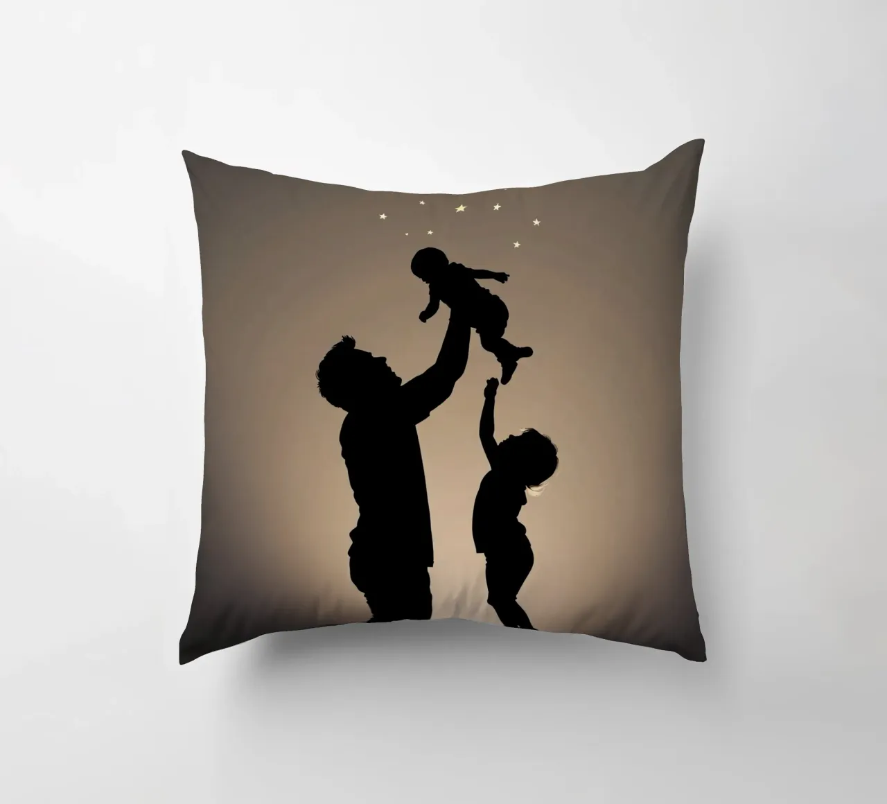 Father hold child while sibling reaches up towards the stars decorative cushion by DesignDoodle