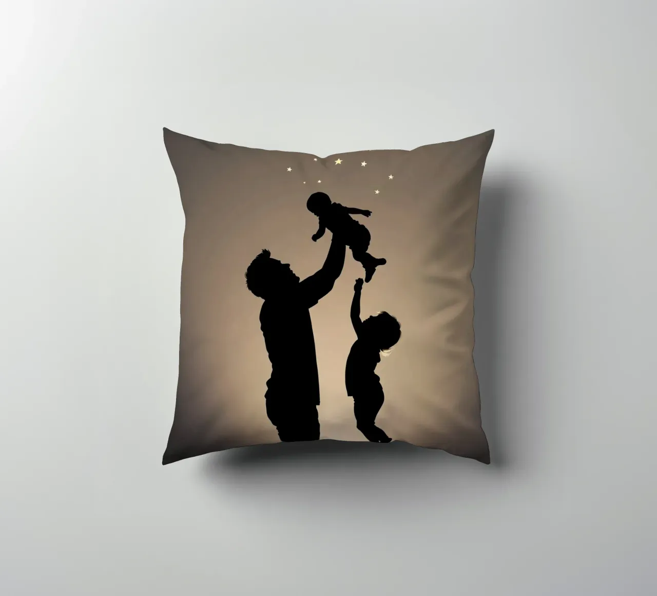 Father hold child while sibling reaches up towards the stars decorative cushion by DesignDoodle