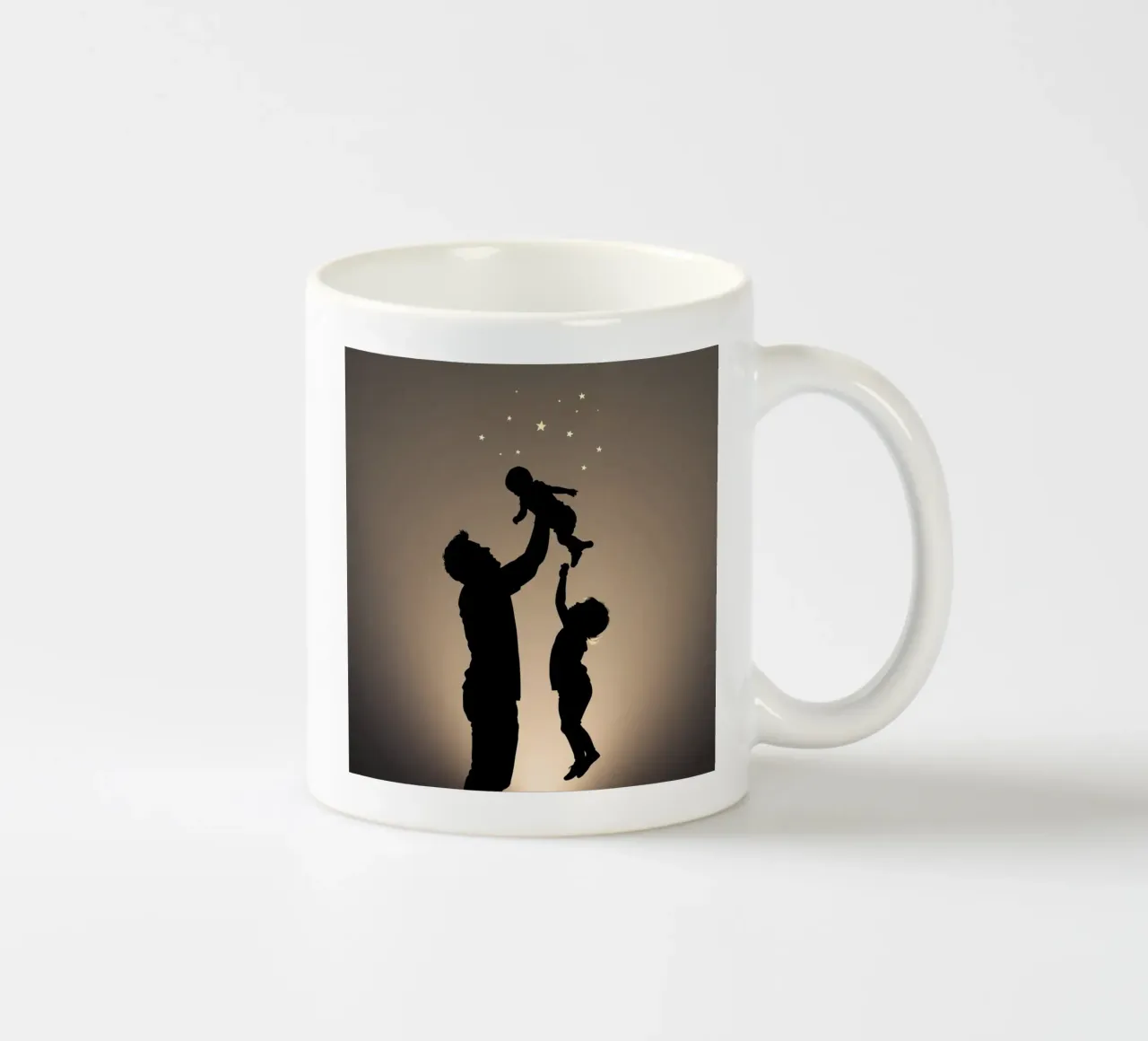 Father hold child while sibling reaches up towards the stars ceramic mug by DesignDoodle