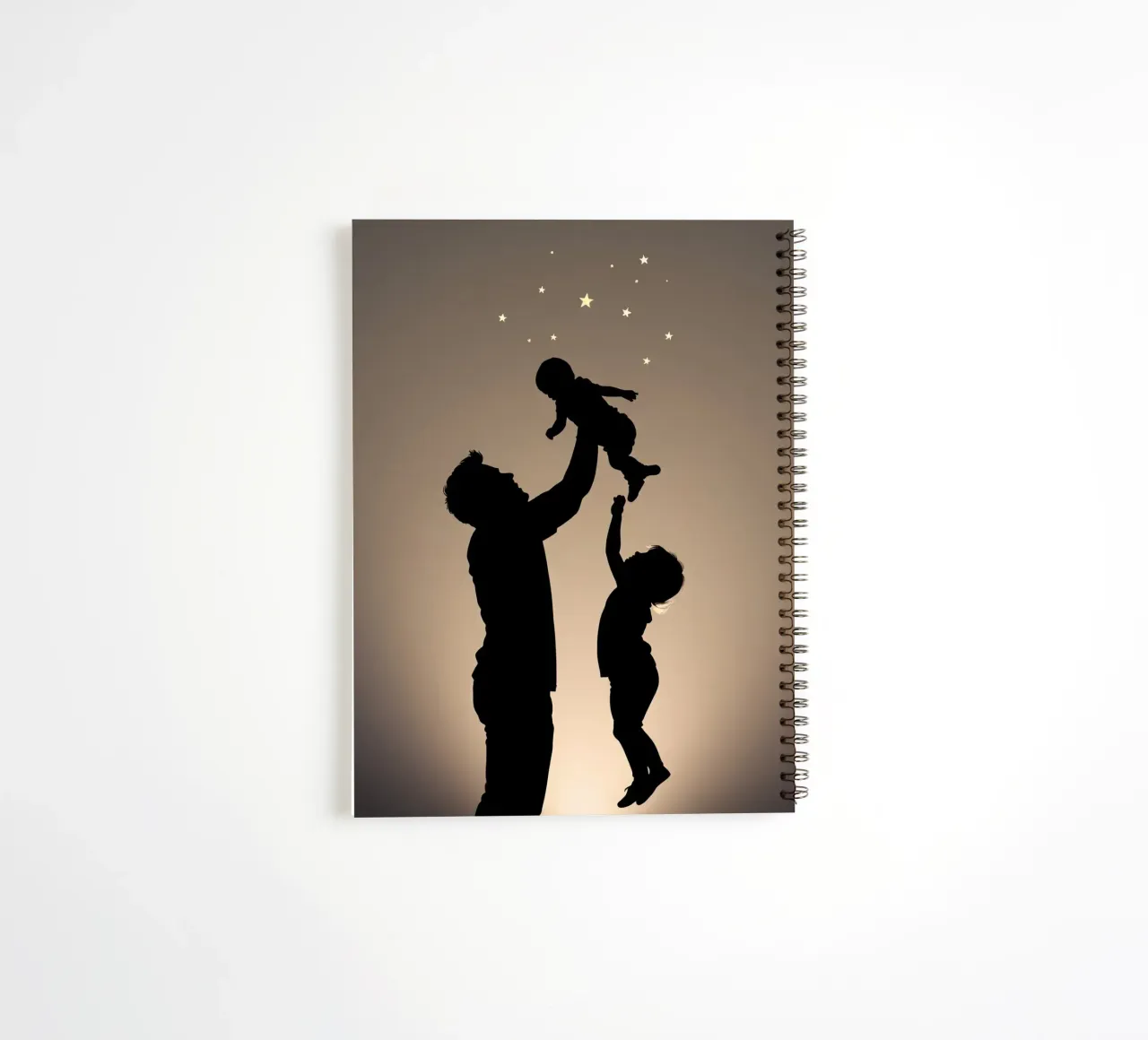 Father hold child while sibling reaches up towards the stars spiral notebook by DesignDoodle