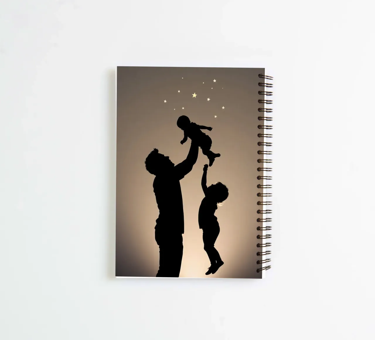 Father hold child while sibling reaches up towards the stars spiral notebook by DesignDoodle