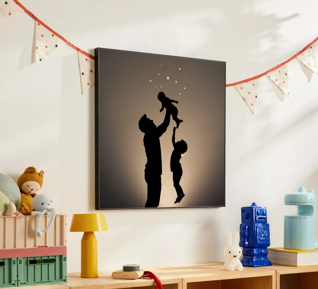 Father hold child while sibling reaches up towards the stars alu-dibond by DesignDoodle
