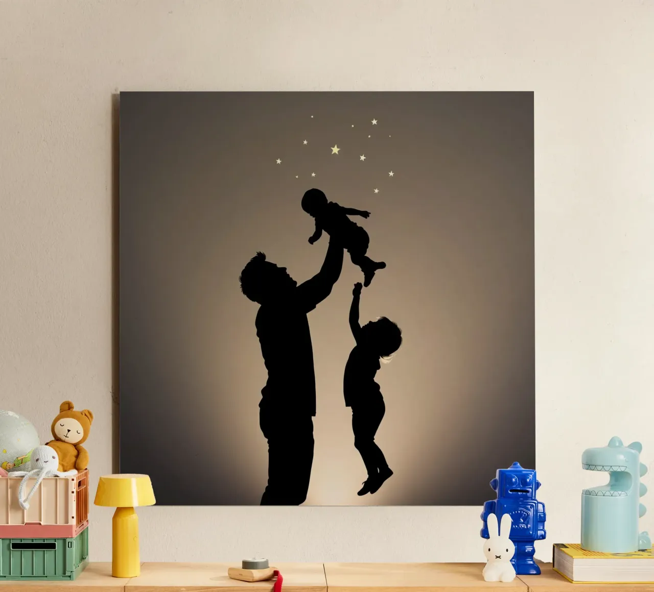 Father hold child while sibling reaches up towards the stars alu-dibond by DesignDoodle