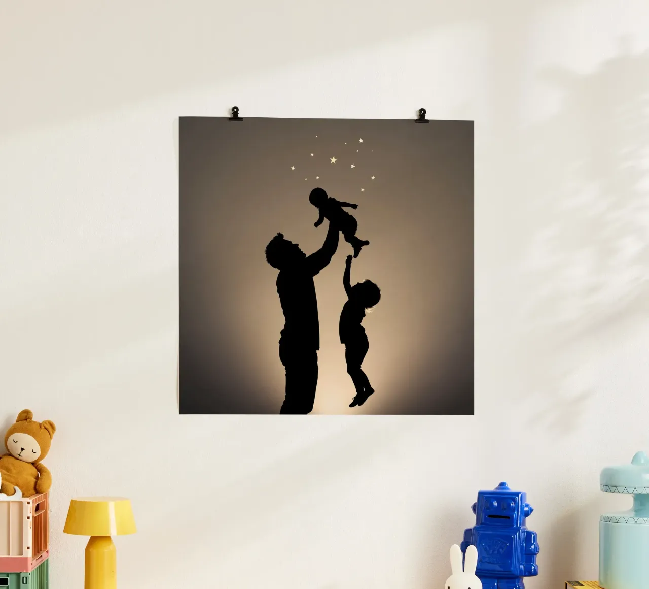 Father hold child while sibling reaches up towards the stars hahnemühle by DesignDoodle