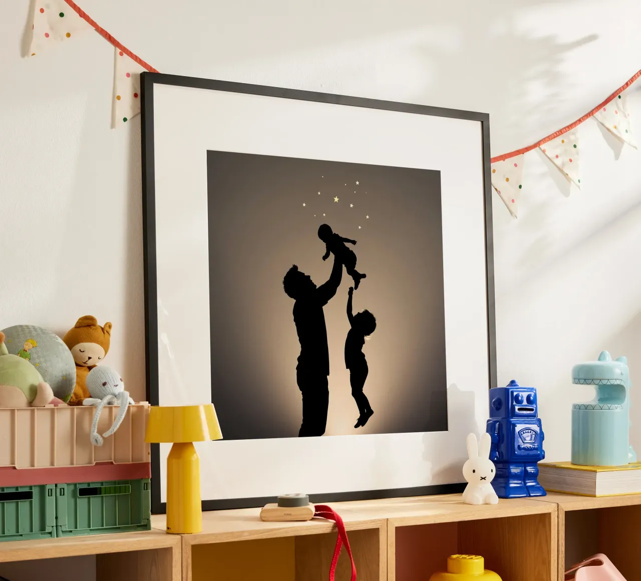 Father hold child while sibling reaches up towards the stars hahnemühle by DesignDoodle