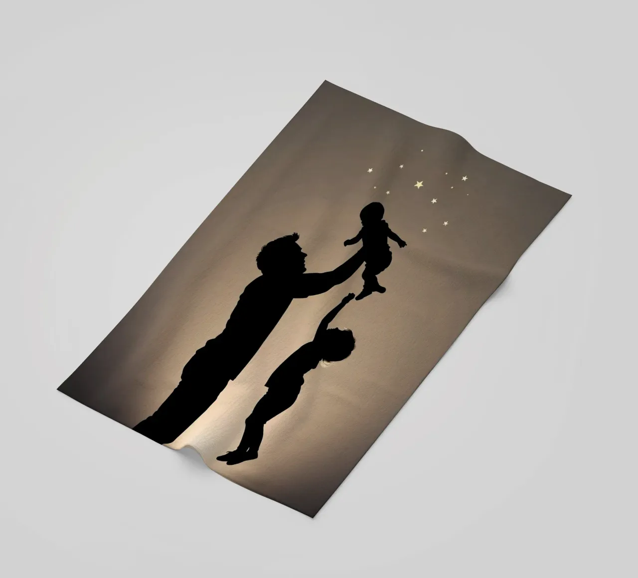 Father hold child while sibling reaches up towards the stars beach towel by DesignDoodle