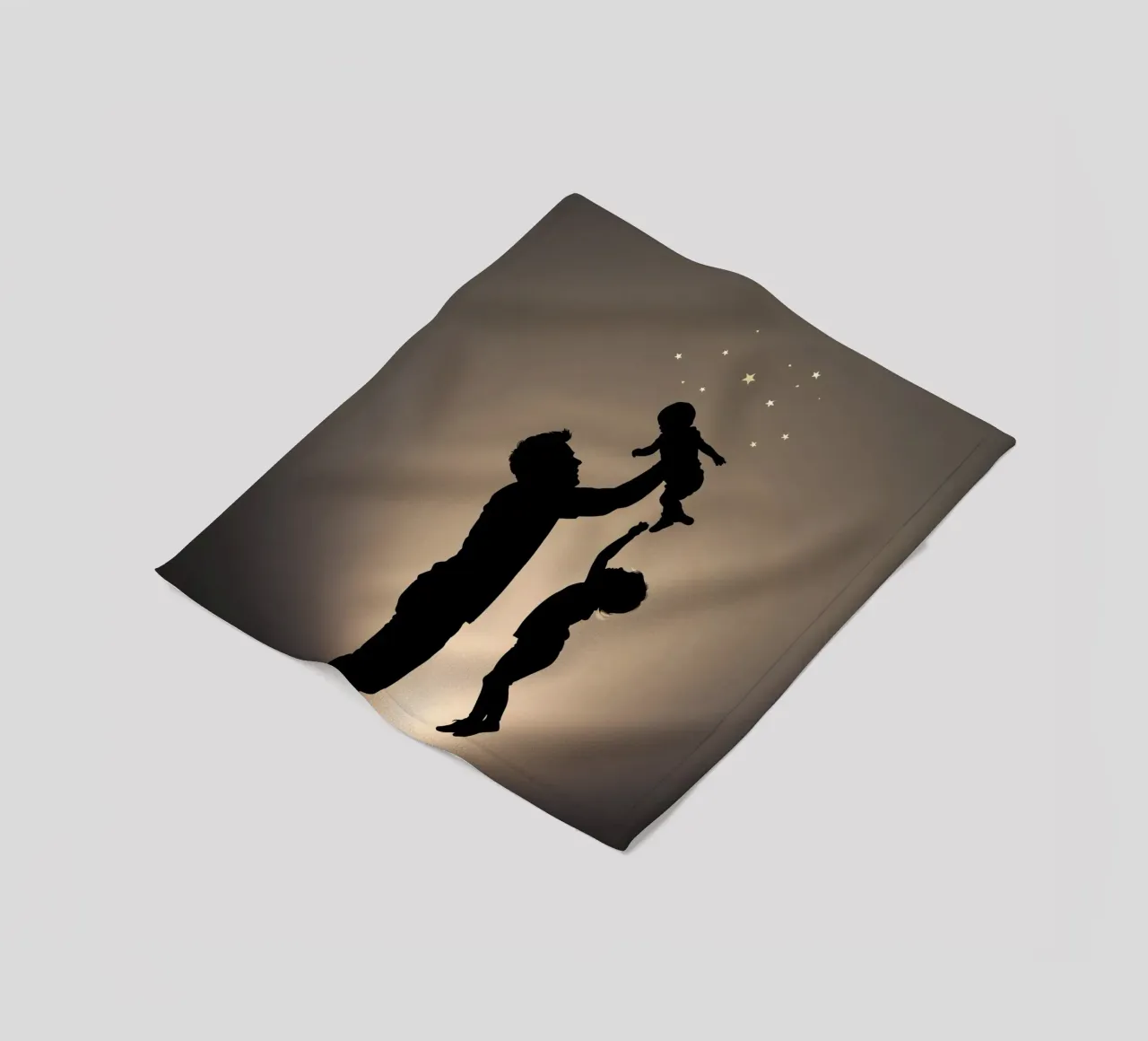 Father hold child while sibling reaches up towards the stars fleece blanket by DesignDoodle