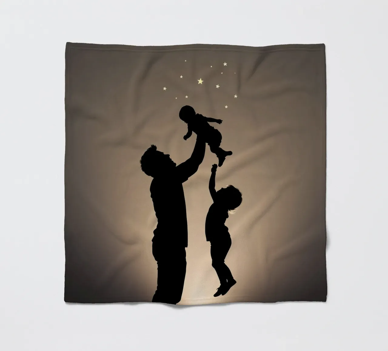 Father hold child while sibling reaches up towards the stars fleece blanket by DesignDoodle
