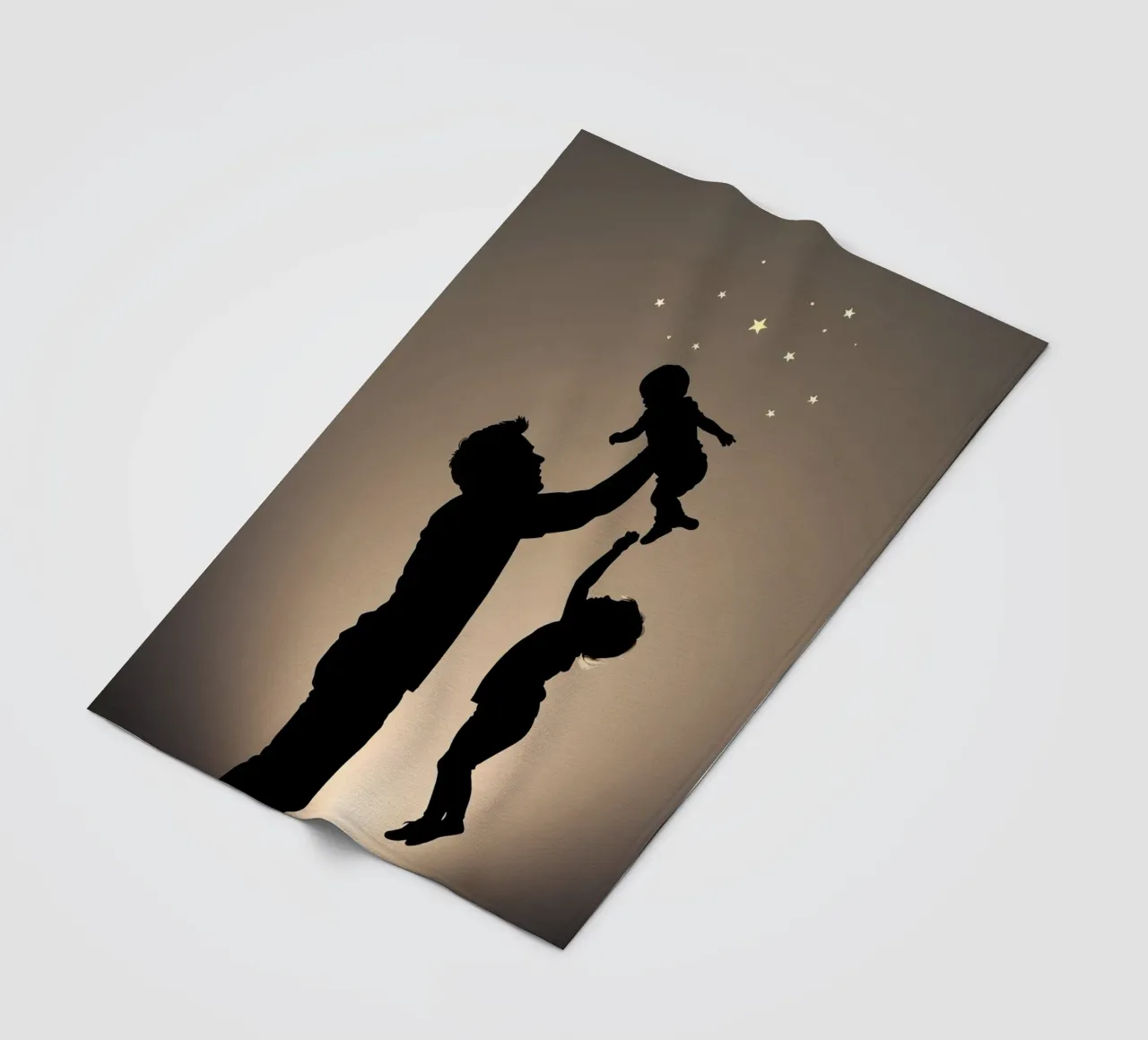 Father hold child while sibling reaches up towards the stars fleece blanket by DesignDoodle