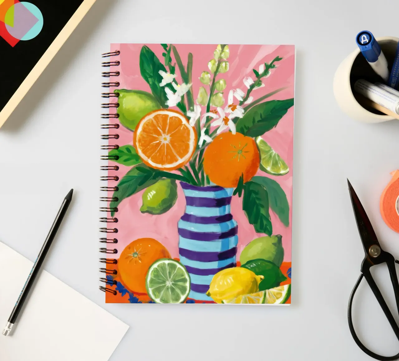 Citrus Asparagus Stripe spiral notebook by Tiga Bersama