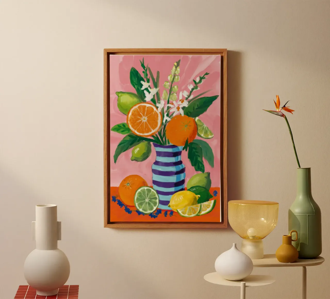 Citrus Asparagus Stripe canvas with Floater frame by Tiga Bersama