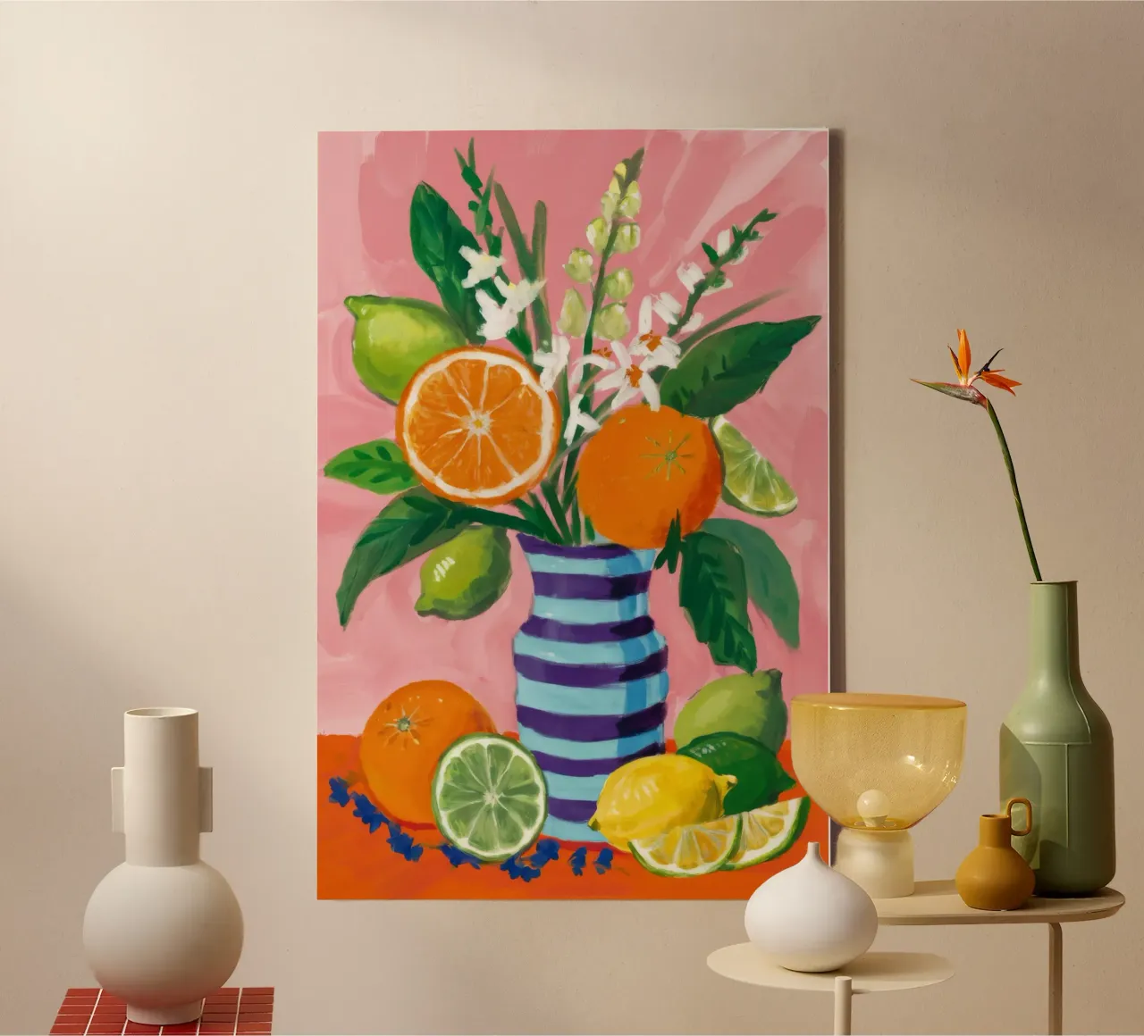 Citrus Asparagus Stripe canvas with Floater frame by Tiga Bersama