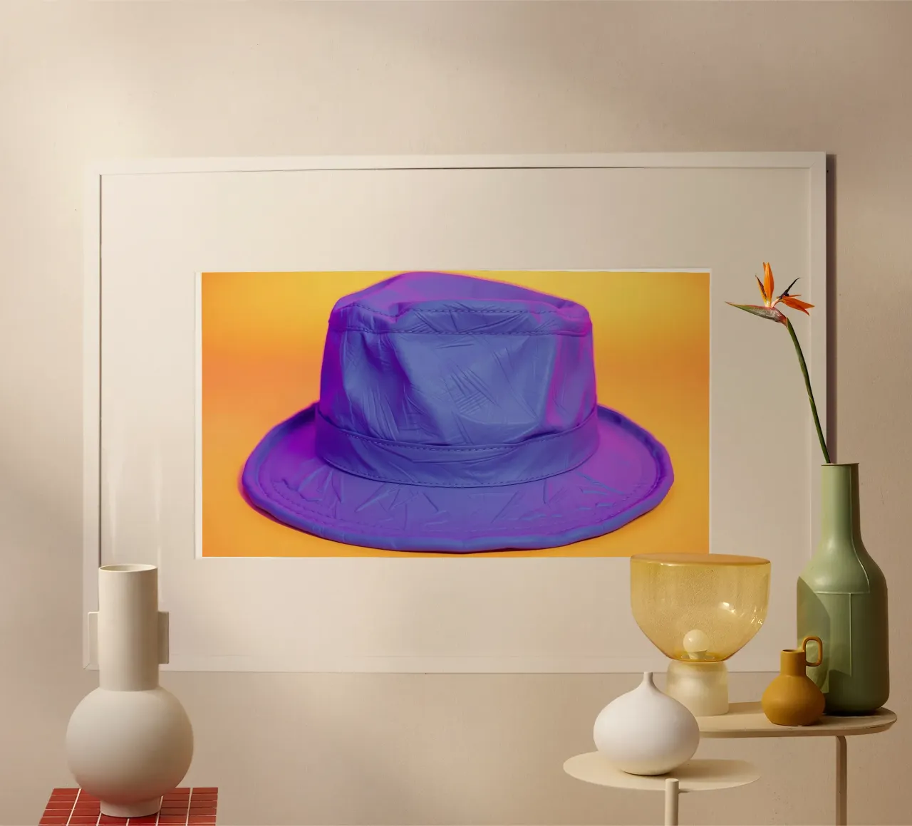 Elegante cappello a secchiello blu con superficie testurizzata carta hahnemühle da DesignDoodle