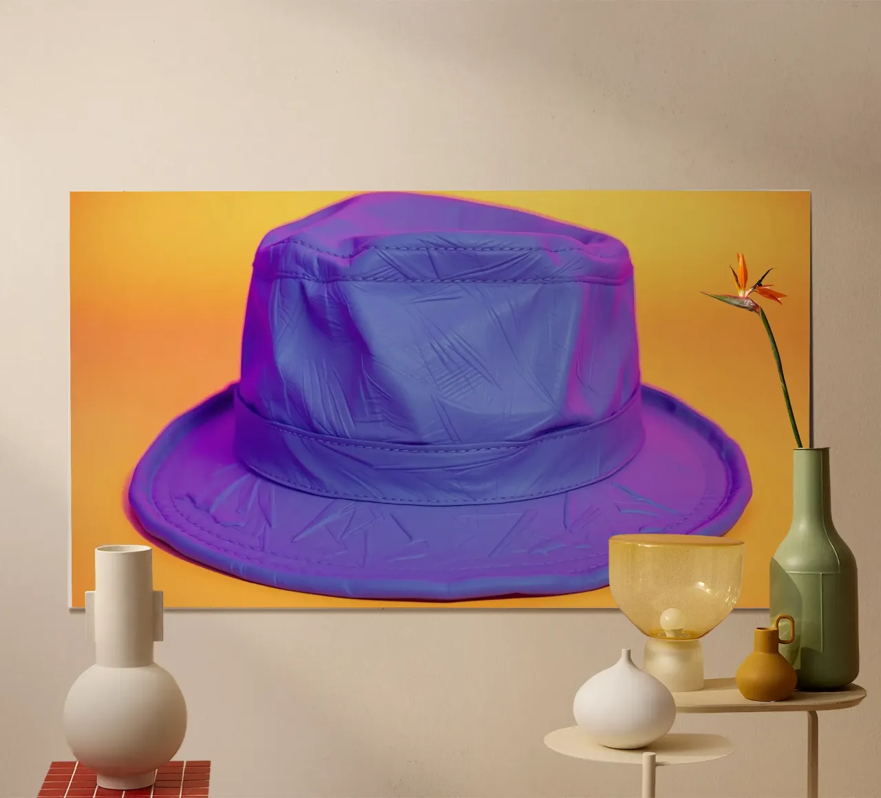 Elegante cappello a secchiello blu con superficie testurizzata carta hahnemühle da DesignDoodle