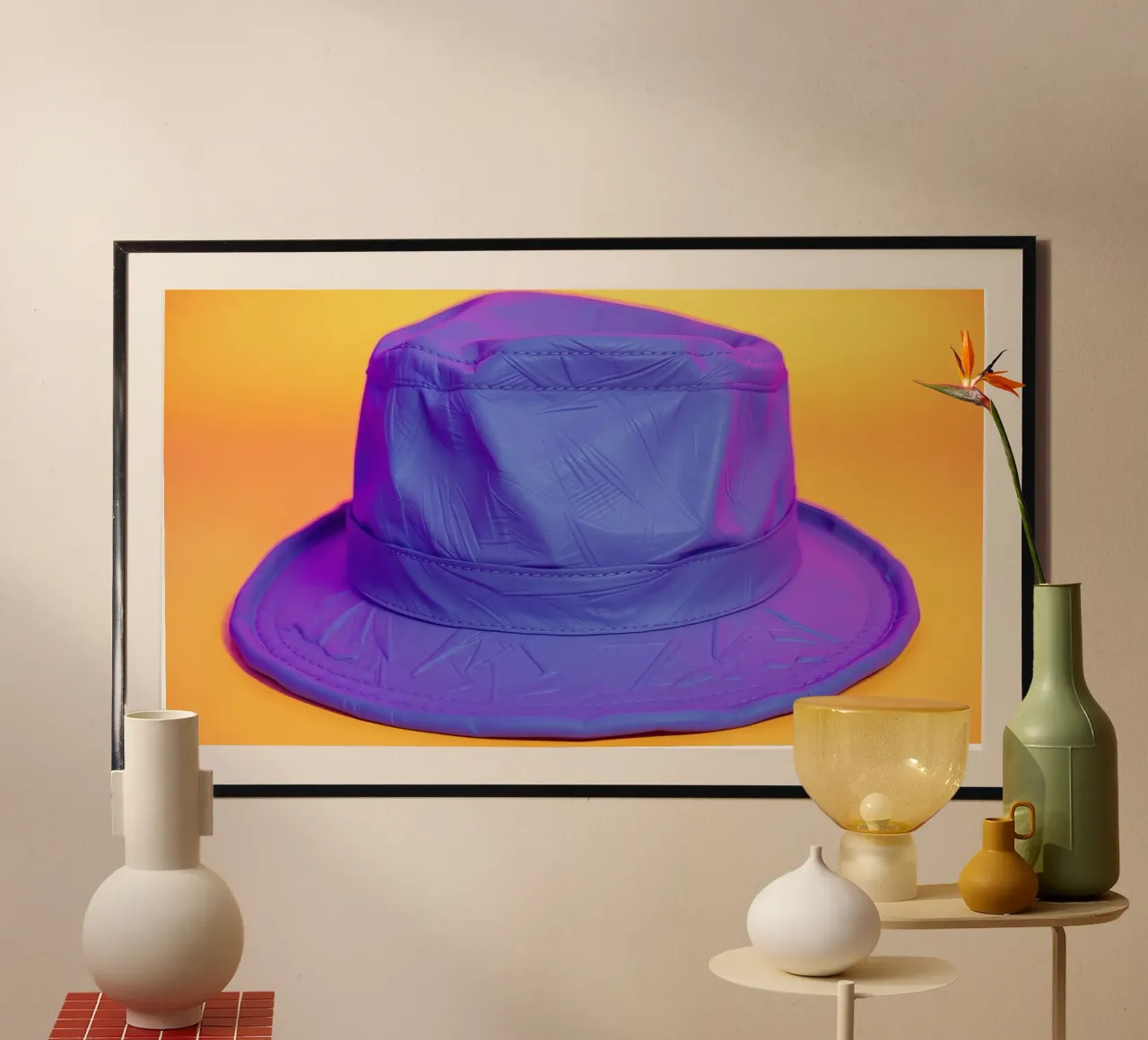 Elegante cappello a secchiello blu con superficie testurizzata carta hahnemühle da DesignDoodle