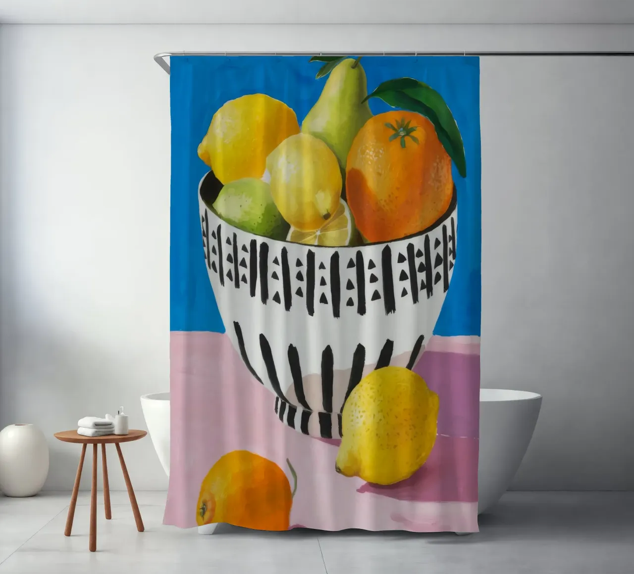 Citrus Geometry shower curtain by Tiga Bersama