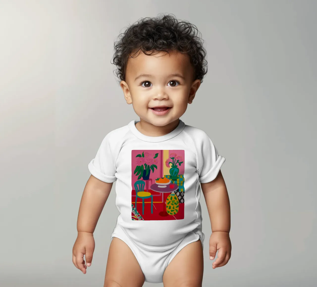 Red Table Rendezvous short-sleeve baby romper by Tiga Bersama