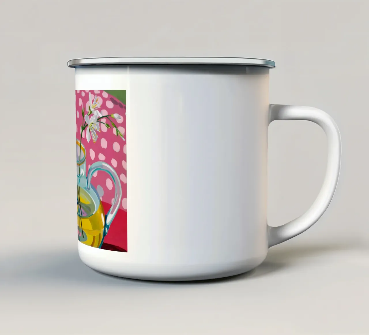 Brocca a pois rosa tazza in smalto da Tiga Bersama