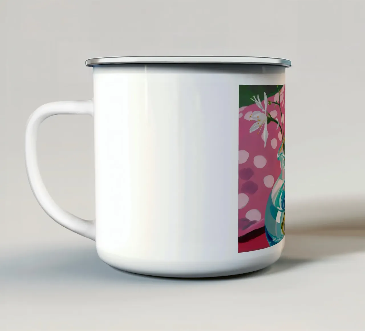 Brocca a pois rosa tazza in smalto da Tiga Bersama