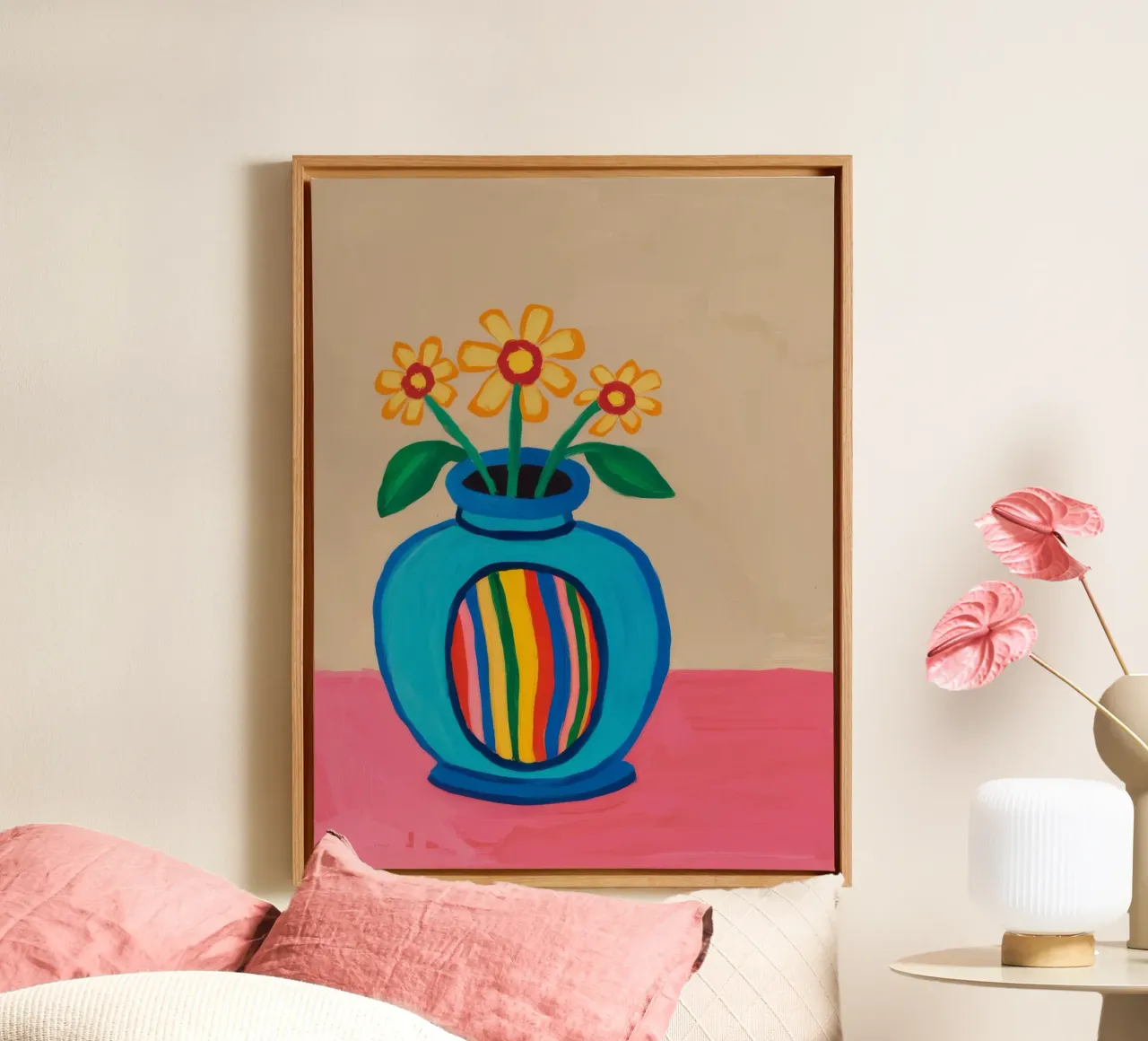 Papaveri in vaso arcobaleno tela da Tiga Bersama